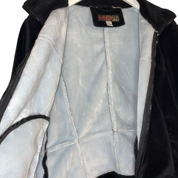 Y2K Rare Mudd Jacket Black Super Soft Velvet inside baby blue Zip Up Size Medium - Picture 5 of 10